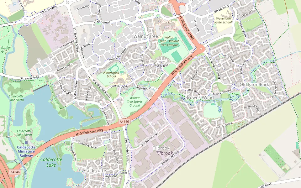 Map showing 20 Bourton Low, Walnut Tree, Milton Keynes, MK7 7DE