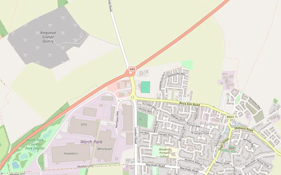 Map showing Raunds Town Football Club, London Road, Raunds, Wellingborough, NN9 6EQ